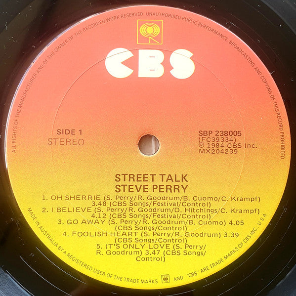 Steve Perry – Street Talk LP vinyl record, image 3 of 6