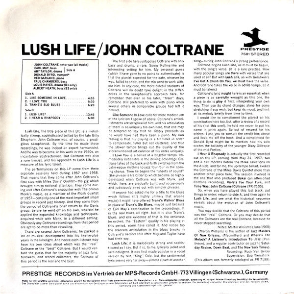 John Coltrane – Lush Life LP vinyl record, image 2 of 4