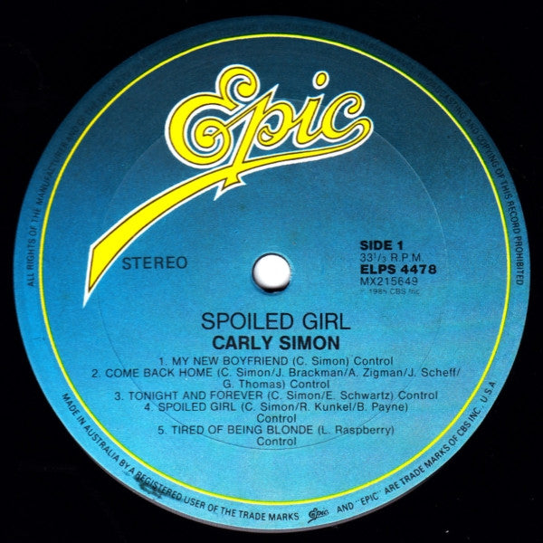 Carly Simon – Spoiled Girl LP vinyl record, image 2 of 5