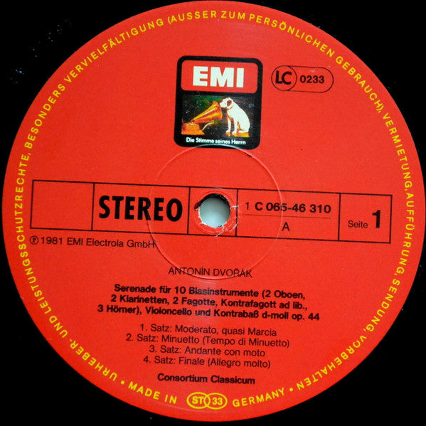 Antonín Dvořák, Franz Paul Lachner, Consortium Classicum – Serenade D-moll Op. 44 / Oktett B-dur Op. 156 LP vinyl record, image 3 of 3