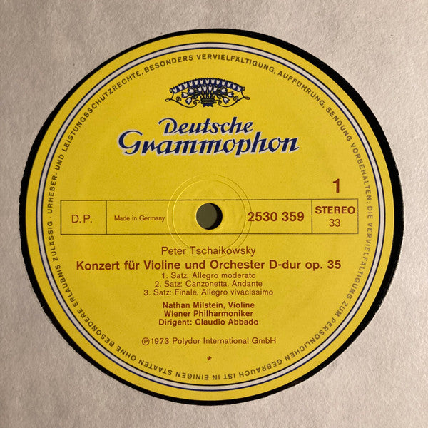 Felix Mendelssohn-Bartholdy, Pyotr Ilyich Tchaikovsky, Nathan Milstein, Wiener Philharmoniker, Claudio Abbado – Violinkonzerte LP vinyl record, image 3 of 4