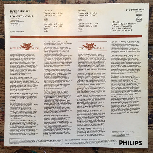 Tomaso Albinoni, I Musici – 4 Concerti Per 2 Oboi Op. 9 LP vinyl record, image 2 of 4