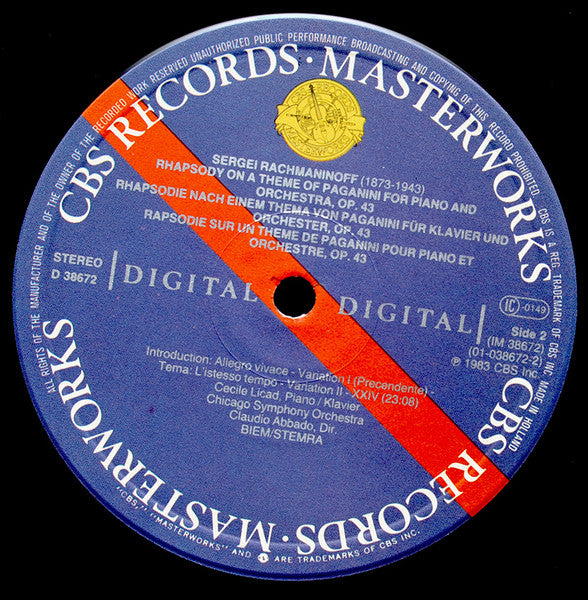 Cecile Licad, Sergei Rachmaninoff, Claudio Abbado, Chicago Symphony Orchestra – Piano Concerto No. 2 / Rhapsody On A Theme Of Paganini LP vinyl record, image 4 of 5
