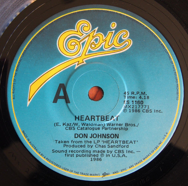 Don Johnson – Heart Beat 7" vinyl record, image 3 of 4