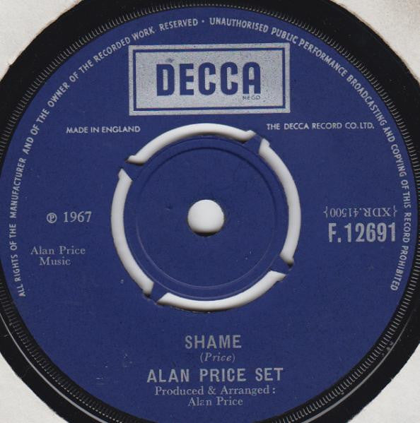 The Alan Price Set – Shame 7" vinyl record, image 1 of 2