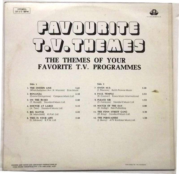 The Ditchburn Studio Orchestra – Favourite T.V. Themes LP vinyl record, image 2 of 2