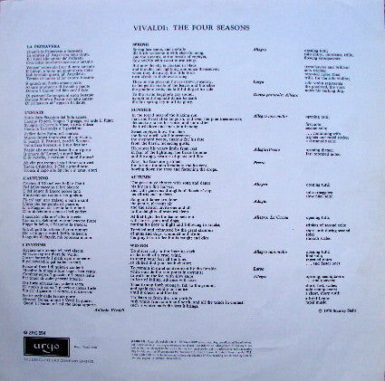 Antonio Vivaldi, The Academy Of St. Martin-in-the-Fields, Sir Neville Marriner, Alan Loveday – The Four Seasons LP vinyl record, image 5 of 5