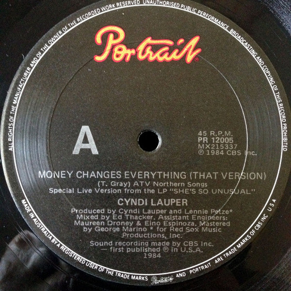 Cyndi Lauper – Money Changes Everything 12" vinyl record, image 4 of 5