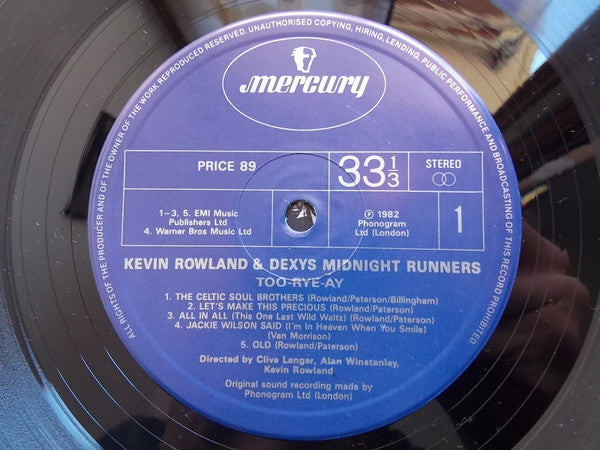 Kevin Rowland, Dexys Midnight Runners – Too-Rye-Ay LP vinyl record, image 3 of 4
