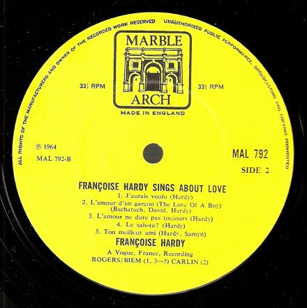Françoise Hardy – Francoise Hardy Sings About Love LP vinyl record, image 6 of 6