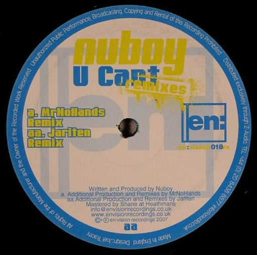 Nu Boy – U Cant (Remixes) 12" vinyl record, image 1 of 2