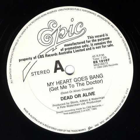 Dead Or Alive – My Heart Goes Bang (Get Me To The Doctor) 12" vinyl record, image 2 of 2