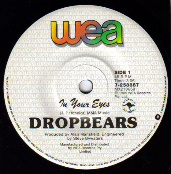 Dropbears – In Your Eyes 7" vinyl record, image 3 of 3