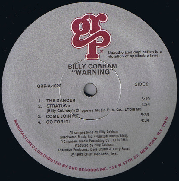 Billy Cobham – Warning LP vinyl record, image 3 of 3