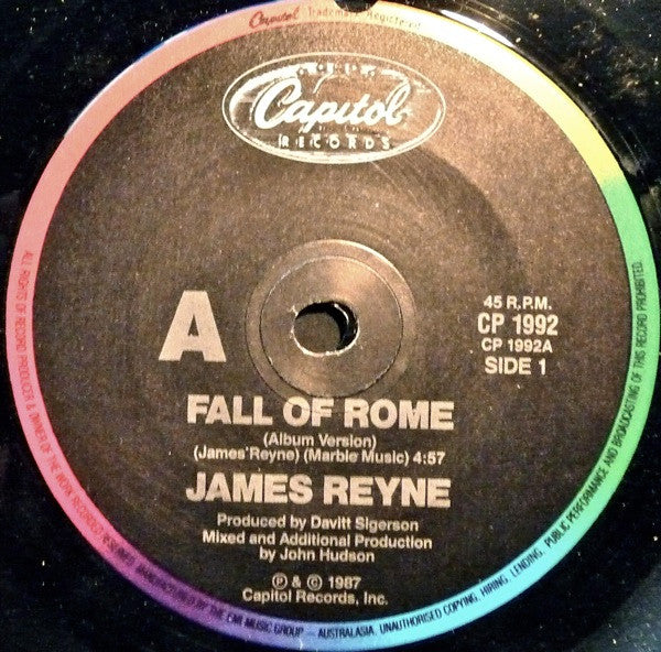 James Reyne – Fall Of Rome 7" vinyl record, image 3 of 4