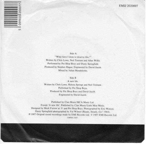 Pet Shop Boys, Dusty Springfield – What Have I Done To Deserve This? 7" vinyl record, image 2 of 5