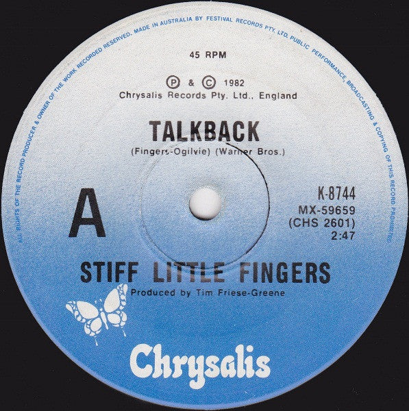 Stiff Little Fingers – Talk Back 7" vinyl record, image 1 of 4