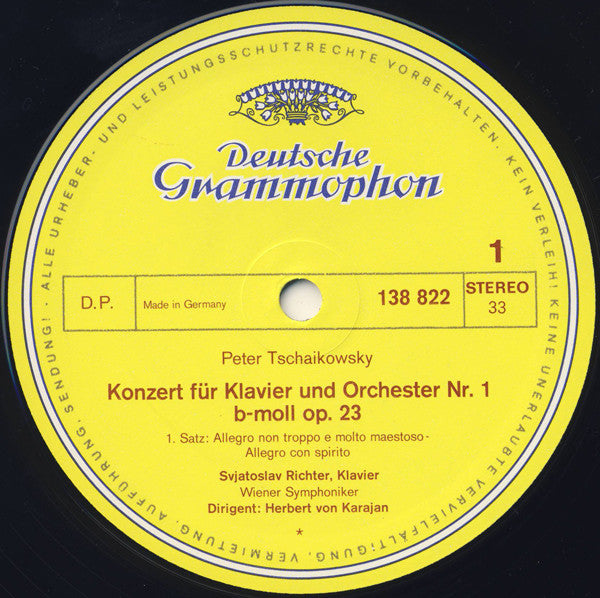 Pyotr Ilyich Tchaikovsky, Sviatoslav Richter, Herbert von Karajan, Wiener Symphoniker – Klavierkonzert Nr.1 B-moll · Piano Concerto No. 1 In B Flat Minor LP vinyl record, image 3 of 6