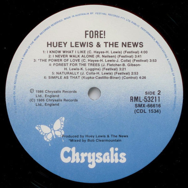 Huey Lewis & The News – Fore! LP vinyl record, image 4 of 6