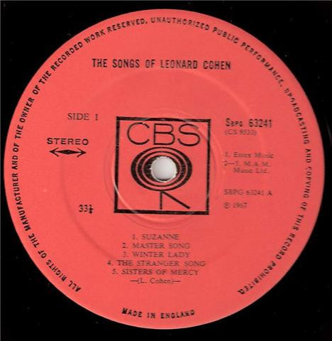 Leonard Cohen – Songs Of Leonard Cohen LP vinyl record, image 2 of 3