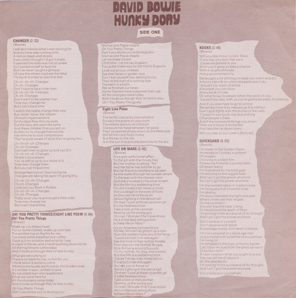 David Bowie – Hunky Dory LP vinyl record, image 5 of 8