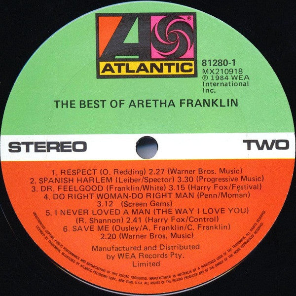 Aretha Franklin – The Best Of Aretha Franklin LP vinyl record, image 4 of 4