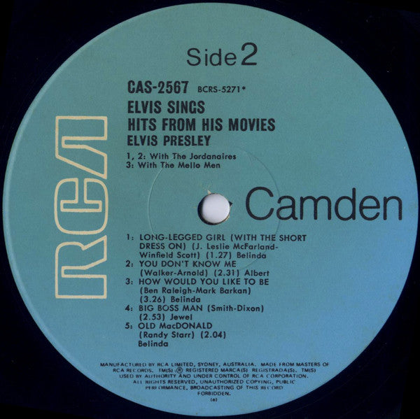 Elvis Presley – Sings Hits From His Movies Volume 1 LP vinyl record, image 4 of 4