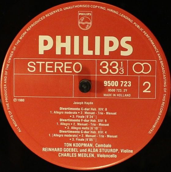 Joseph Haydn, Ton Koopman, Reinhard Goebel, Alda Stuurop, Charles Medlam – Concertini & Divertimenti Vol. = Folge I Hob. XIV: 3, 4, 8, 9 & 12 / Hob. XVIII: F2 LP vinyl record, image 3 of 4