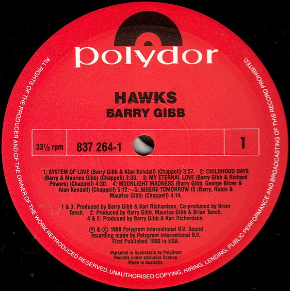 Barry Gibb – Music From The Original Soundtrack 'Hawks' LP vinyl record, image 5 of 6