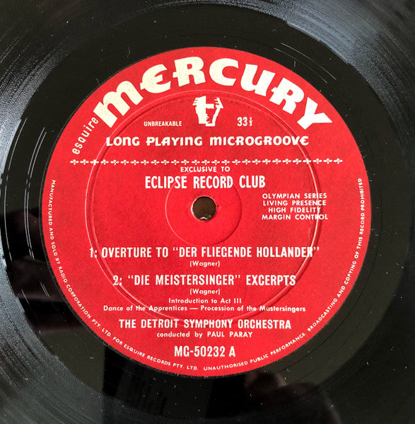 Richard Wagner, Paul Paray, Detroit Symphony Orchestra – A Wagner Concert LP vinyl record, image 3 of 4