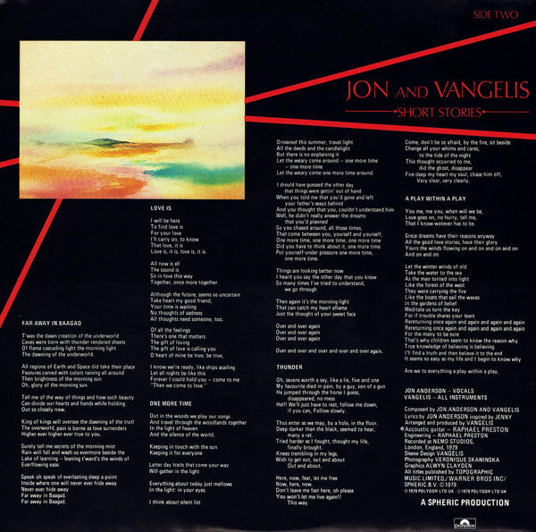 Jon & Vangelis – Short Stories LP vinyl record, image 6 of 6