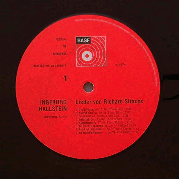 Richard Strauss, Ingeborg Hallstein, Erik Werba – Lieder LP vinyl record, image 3 of 4