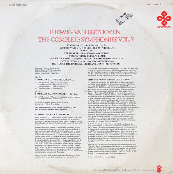 Ludwig van Beethoven – The Complete Symphonies Vol. 7 & 8 (2xLP) LP vinyl record, image 2 of 4