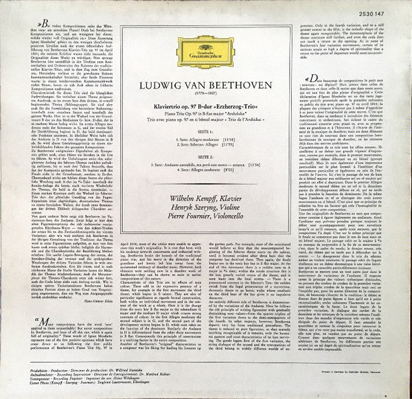 Ludwig van Beethoven, Wilhelm Kempff, Henryk Szeryng, Pierre Fournier – Erzherzogs-Trio • "Archduke" Trio, Op. 97 LP vinyl record, image 2 of 4