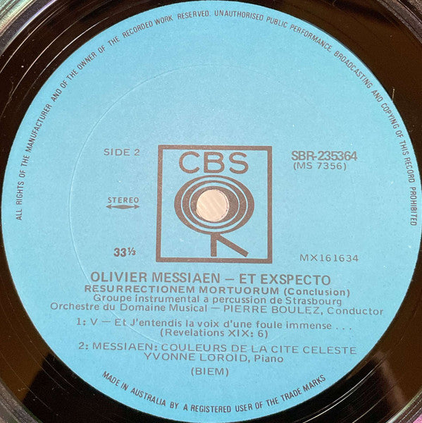 Olivier Messiaen, Pierre Boulez – Et Exspecto Resurrectionem Mortuorum / Couleurs De La Cité Céleste LP vinyl record, image 4 of 4