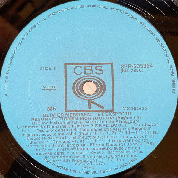 Olivier Messiaen, Pierre Boulez – Et Exspecto Resurrectionem Mortuorum / Couleurs De La Cité Céleste LP vinyl record, image 3 of 4