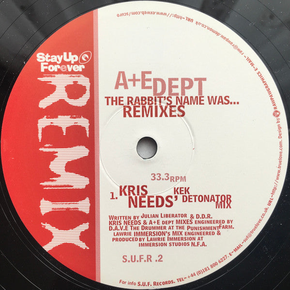 A+E Dept – The Rabbit's Name Was... Remixes 12" vinyl record, image 1 of 4