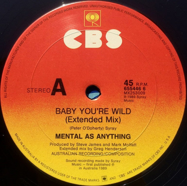 Mental As Anything – Baby You're Wild 12" vinyl record, image 3 of 4