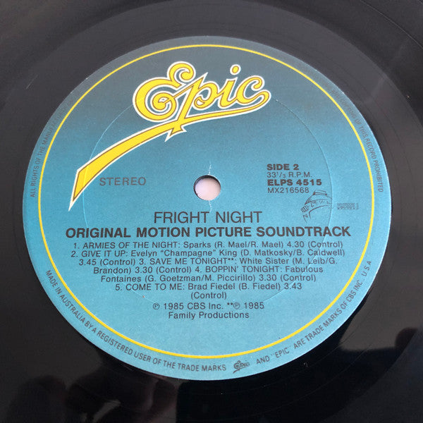 Various – Fright Night (Original Motion Picture Soundtrack) LP vinyl record, image 6 of 6
