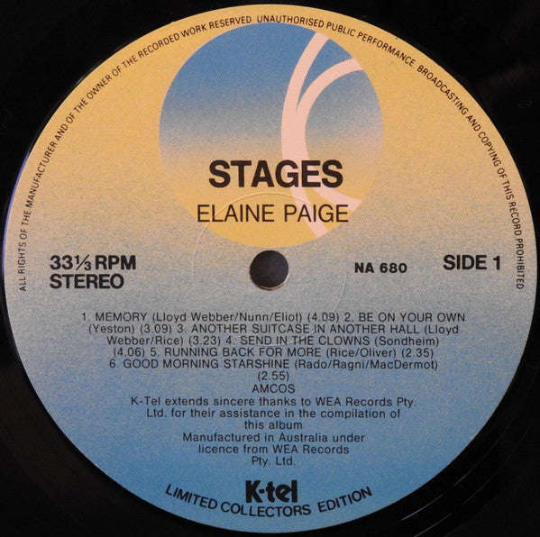 Elaine Paige – Stages LP vinyl record, image 3 of 4