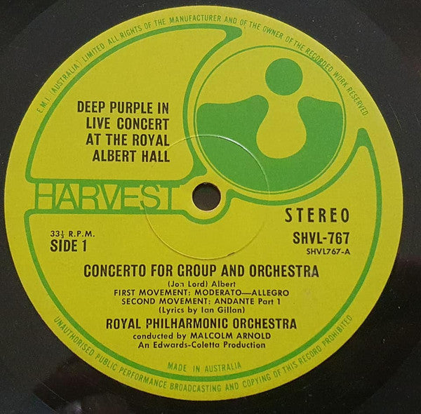 Deep Purple, Royal Philharmonic Orchestra, Malcolm Arnold – Concerto For Group And Orchestra LP vinyl record, image 3 of 4
