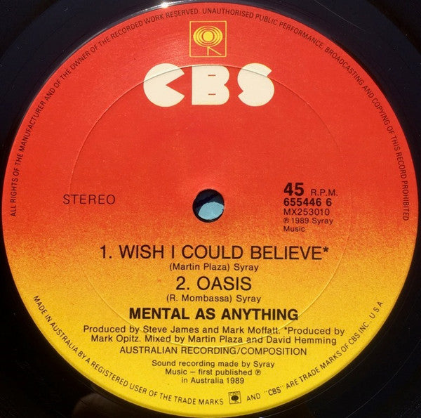 Mental As Anything – Baby You're Wild 12" vinyl record, image 4 of 4