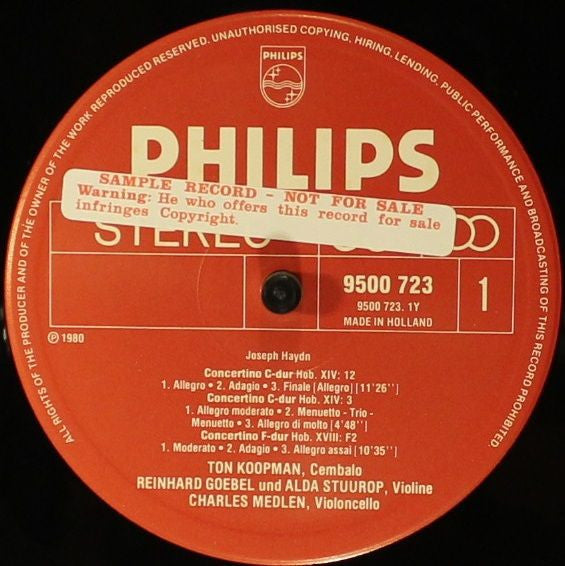 Joseph Haydn, Ton Koopman, Reinhard Goebel, Alda Stuurop, Charles Medlam – Concertini & Divertimenti Vol. = Folge I Hob. XIV: 3, 4, 8, 9 & 12 / Hob. XVIII: F2 LP vinyl record, image 4 of 4