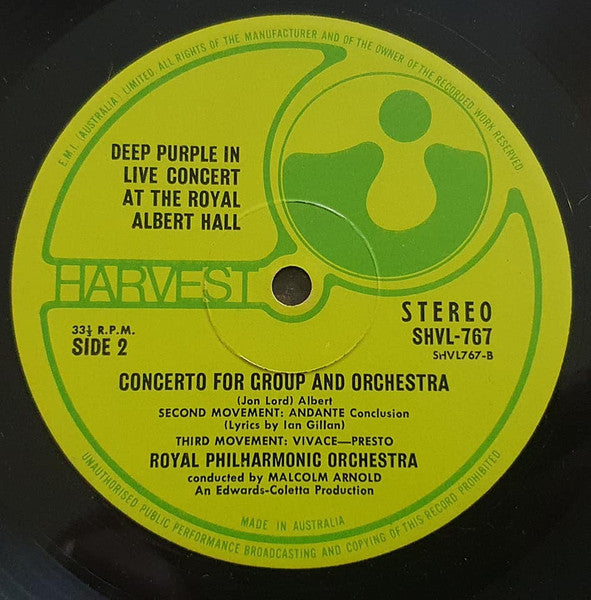 Deep Purple, Royal Philharmonic Orchestra, Malcolm Arnold – Concerto For Group And Orchestra LP vinyl record, image 4 of 4