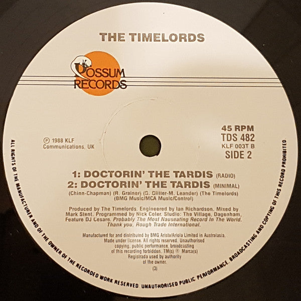 The Timelords – Doctorin' The Tardis 12" vinyl record, image 2 of 3
