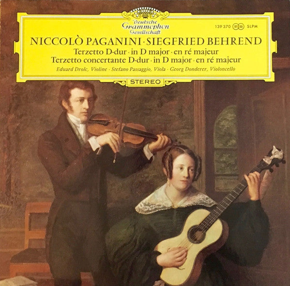 Niccolò Paganini, Eduard Drolc, Siegfried Behrend, Stefano Passaggio, Georg Donderer – Terzetto D-dur -/Terzetto Concertante D-dur LP vinyl record
