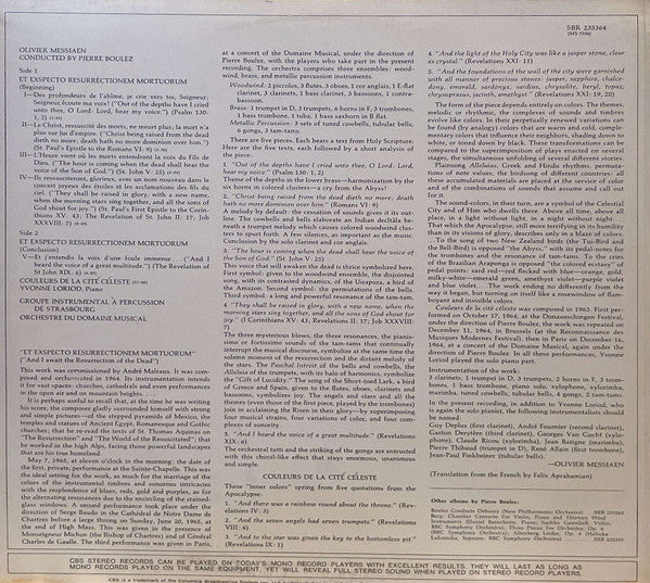 Olivier Messiaen, Pierre Boulez – Et Exspecto Resurrectionem Mortuorum / Couleurs De La Cité Céleste LP vinyl record, image 2 of 4