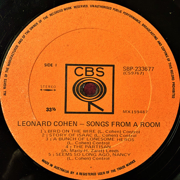 Leonard Cohen – Songs From A Room LP vinyl record, image 3 of 4
