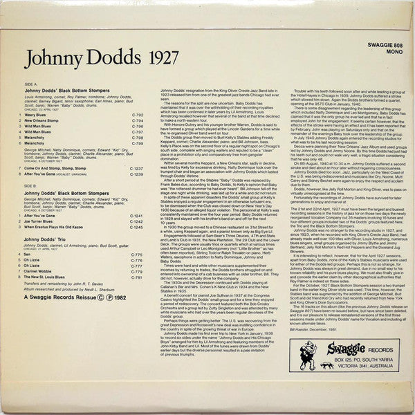 Johnny Dodds – Johnny Dodds 1927 LP vinyl record, image 2 of 4