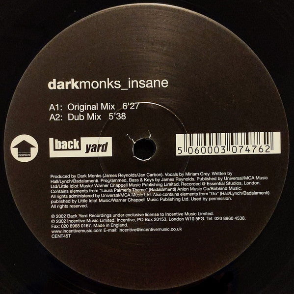 Dark Monks – Insane 12" vinyl record, image 2 of 4